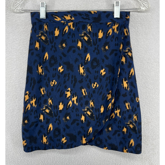 & OTHER STORIES Skirt 2 100% Viscose Leopard Print Wrap Mini Blue - Picture 1 of 14